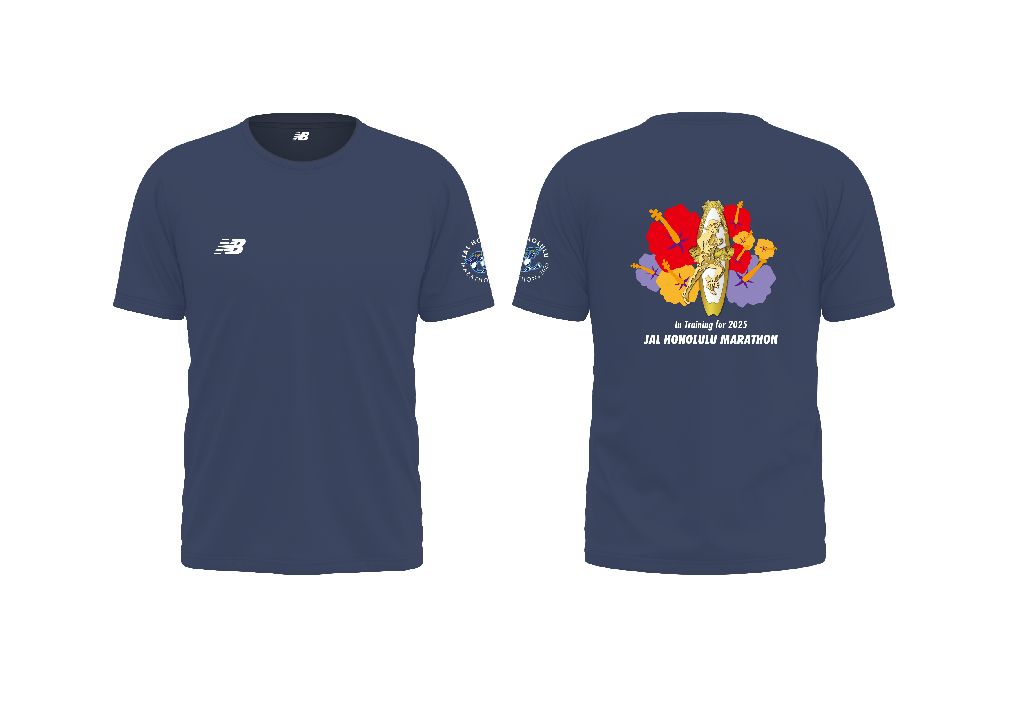 【ニューバランス製】<br>JALホノルルマラソン 2025<br>オフィシャルトレーニングTシャツ <br>(ユニバーサルロゴタイプ/ネイビー)