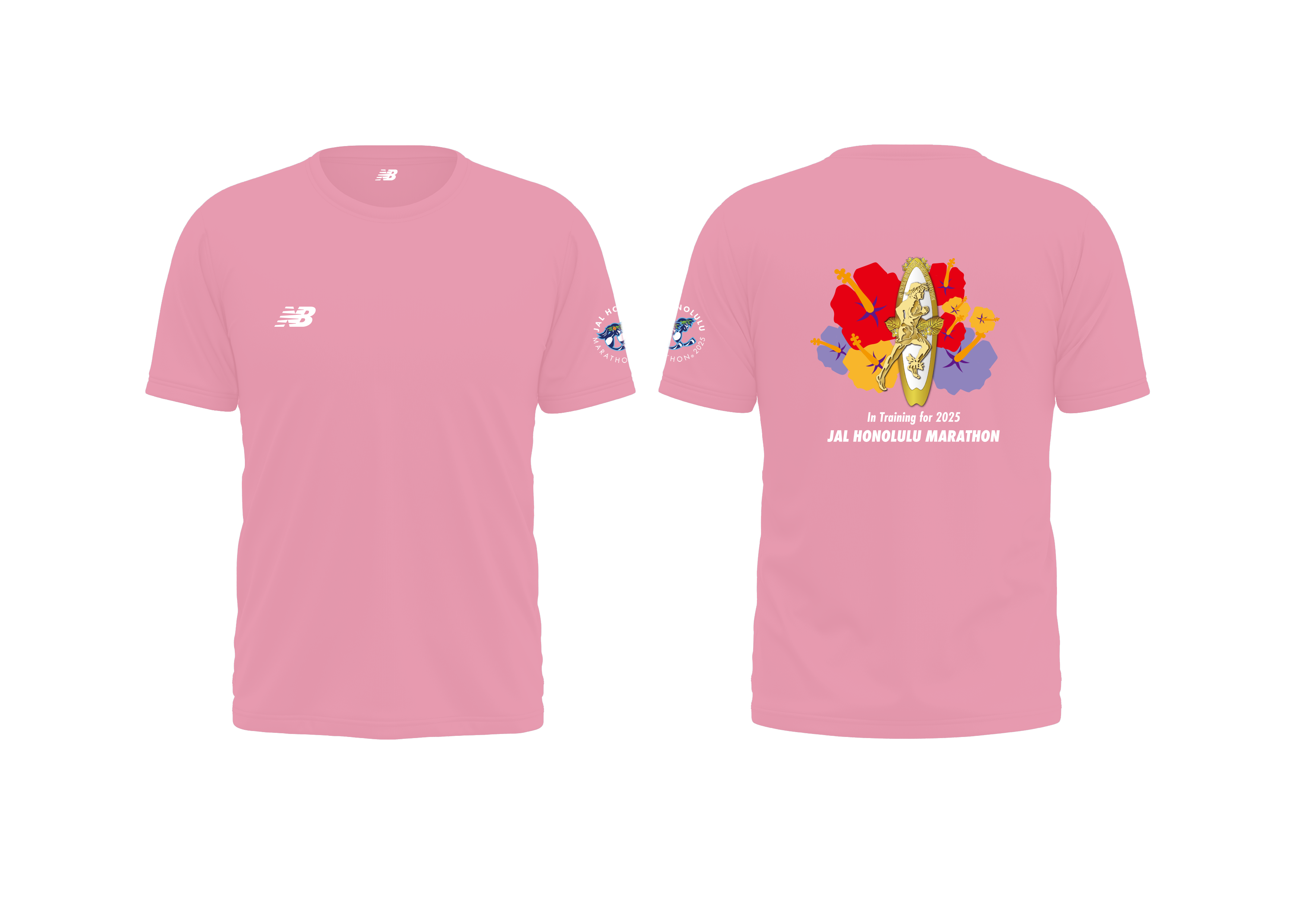 【ニューバランス製】<br>JALホノルルマラソン 2025<br>オフィシャルトレーニングTシャツ <br>(ユニバーサルロゴタイプ/ピンク)